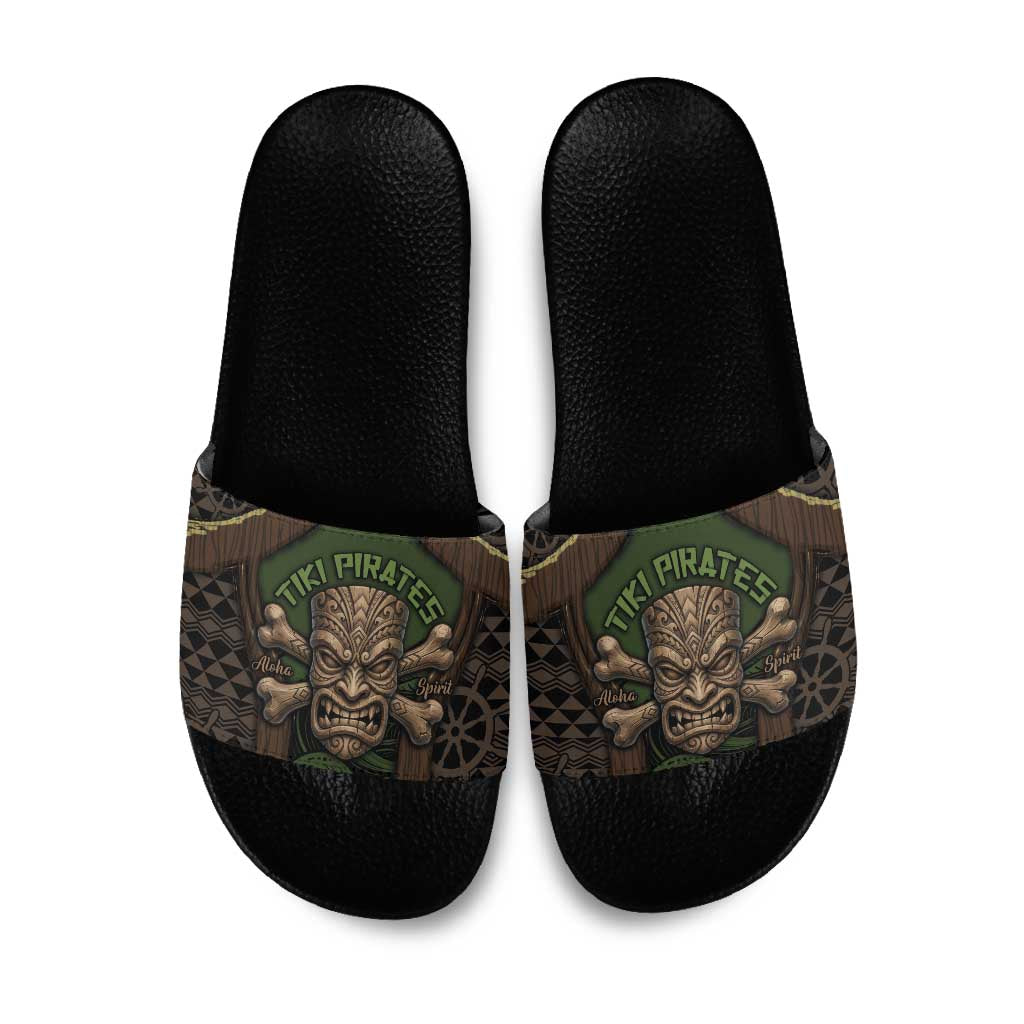 Hawaii Tiki Pirates Slide Sandals Kakau Pattern Polynesian Style DT05 Green - Polynesian Pride