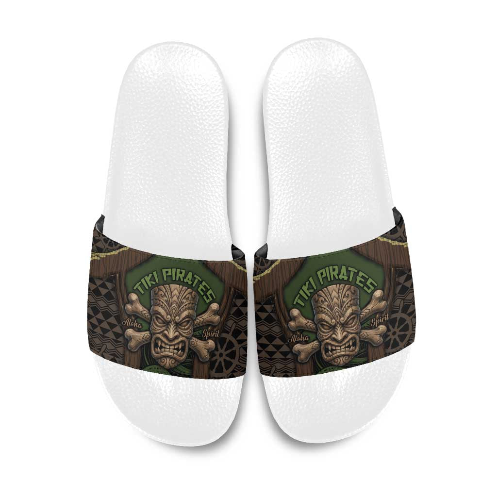 Hawaii Tiki Pirates Slide Sandals Kakau Pattern Polynesian Style DT05 Green - Polynesian Pride