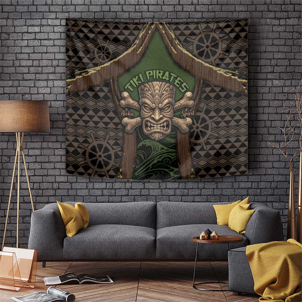 Hawaii Tiki Pirates Tapestry Kakau Pattern Polynesian Style DT05 Green - Polynesian Pride