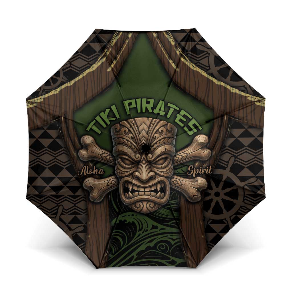Hawaii Tiki Pirates Umbrella Kakau Pattern Polynesian Style DT05 One Size Folded 11.42 inch Opened Diameter 37.4 inch Green - Polynesian Pride