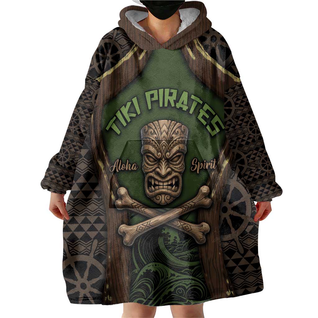 Personalised Hawaii Tiki Pirates Wearable Blanket Hoodie Kakau Pattern Polynesian Style