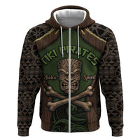 Personalised Hawaii Tiki Pirates Zip Hoodie Kakau Pattern Polynesian Style DT05 Zip Hoodie Green - Polynesian Pride