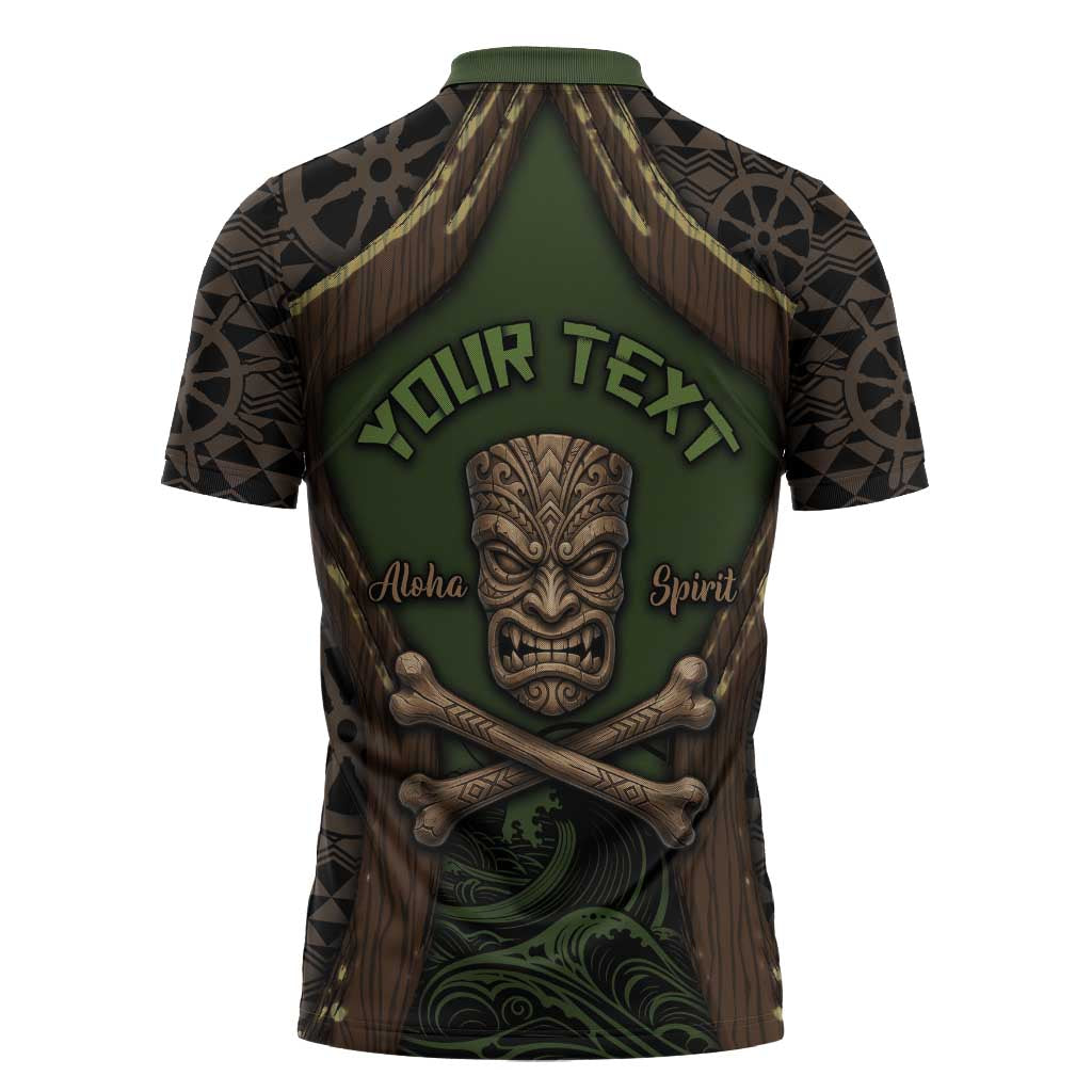Personalised Hawaii Tiki Pirates Zipper Polo Shirt Kakau Pattern Polynesian Style
