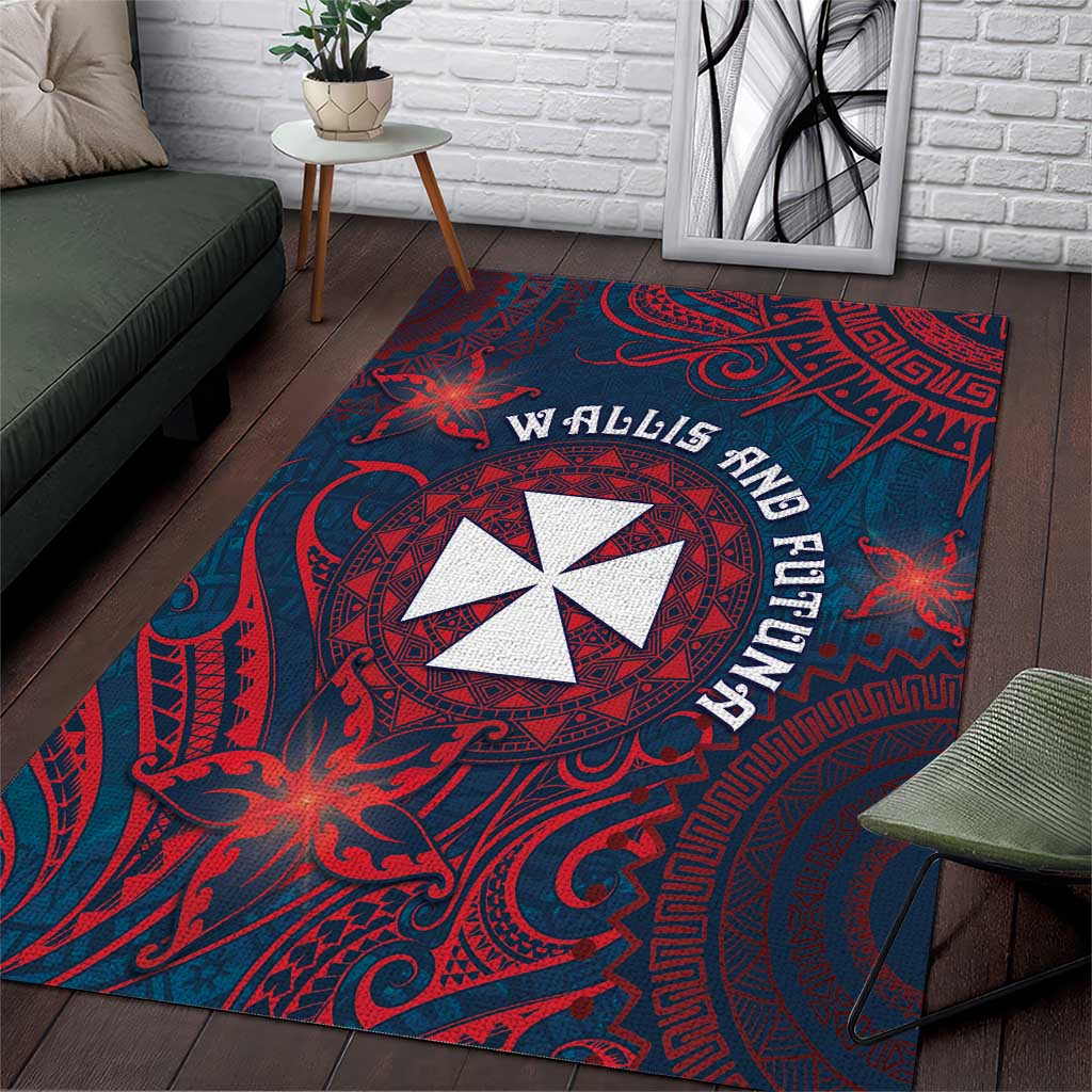 Wallis And Futuna Area Rug Hibiscus Polynesian Tribal Pattern DT05 Navy - Polynesian Pride