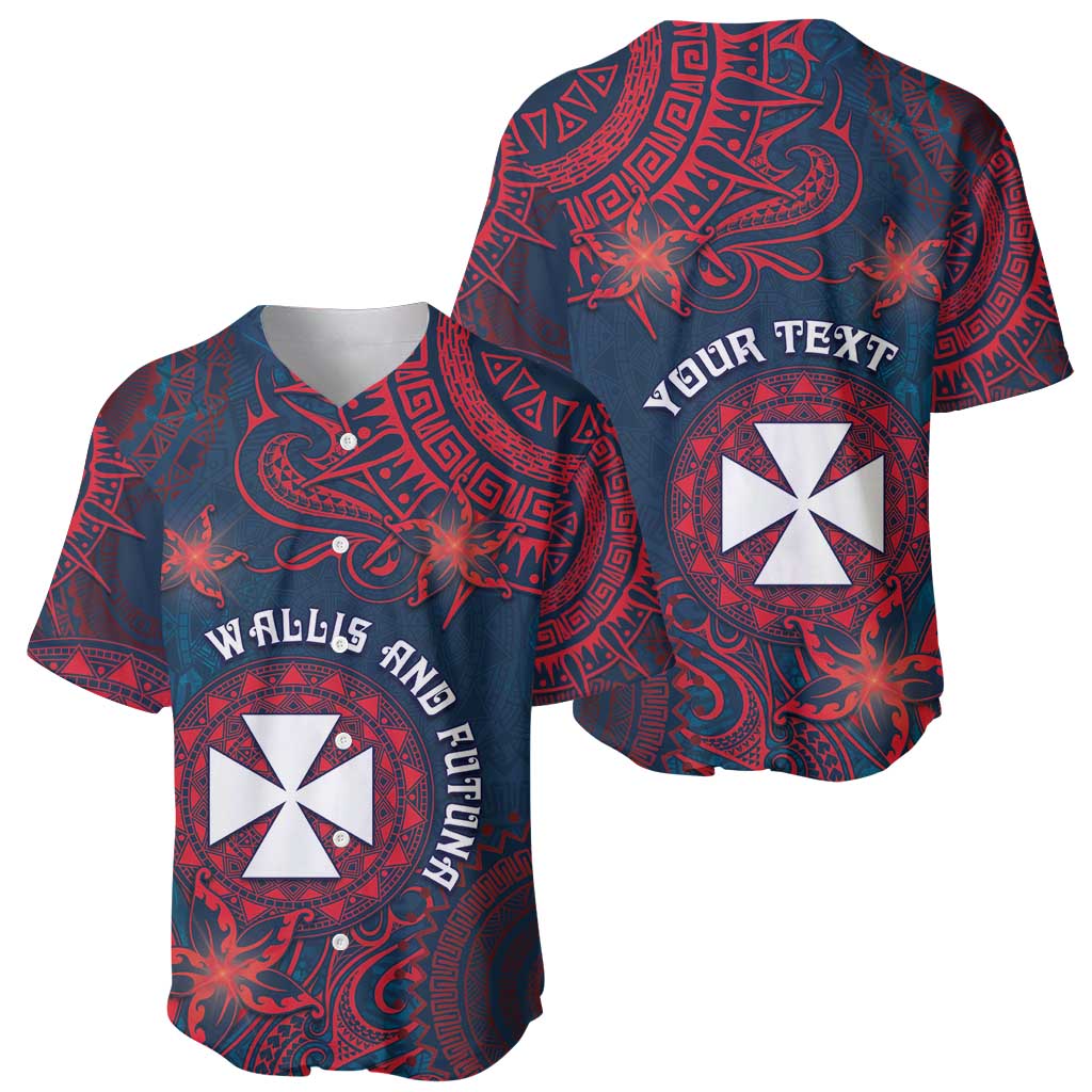 Personalised Wallis And Futuna Baseball Jersey Hibiscus Polynesian Tribal Pattern DT05 - Polynesian Pride