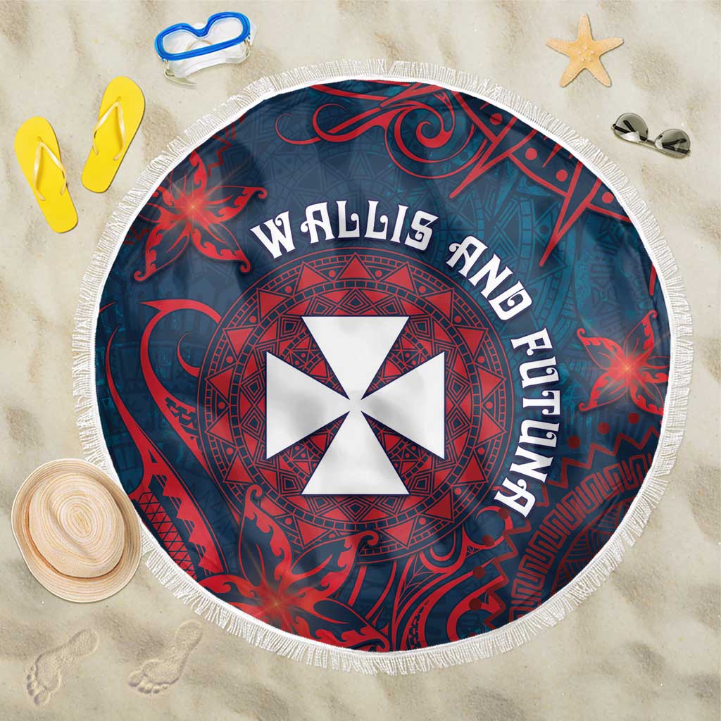 Wallis And Futuna Beach Blanket Hibiscus Polynesian Tribal Pattern DT05 One Size 150cm Navy - Polynesian Pride