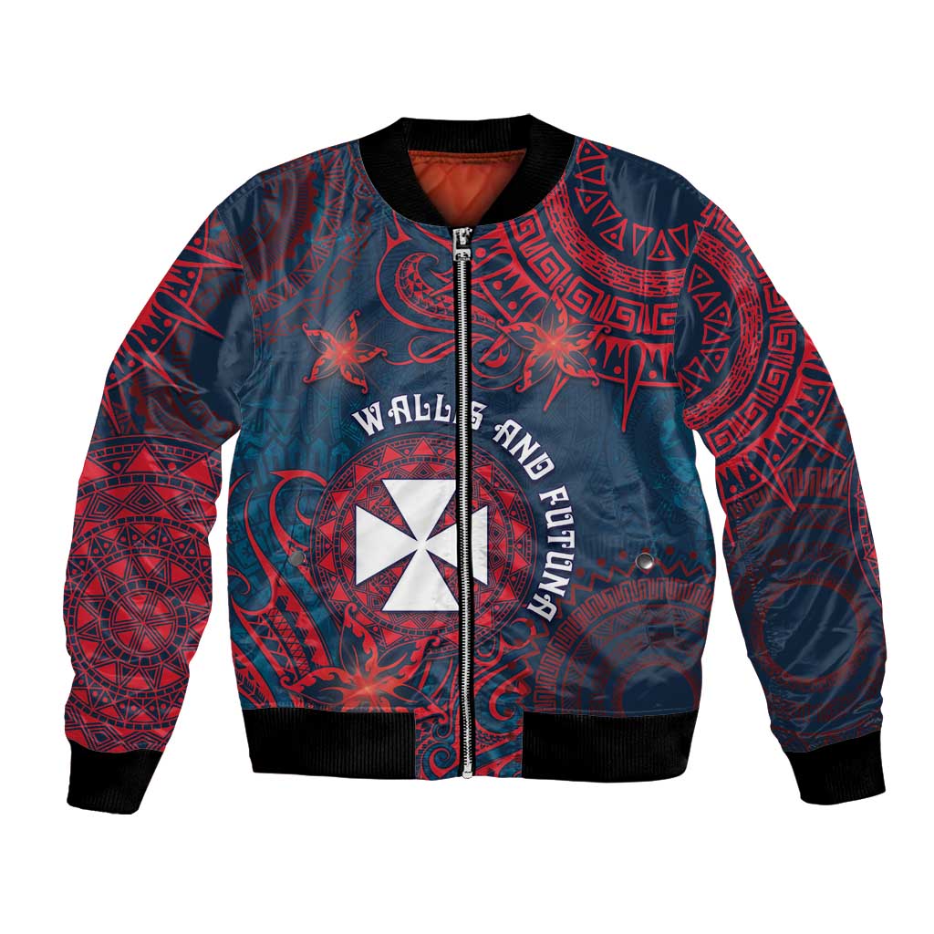 Personalised Wallis And Futuna Bomber Jacket Hibiscus Polynesian Tribal Pattern DT05 Unisex Navy - Polynesian Pride
