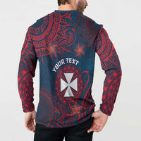 Personalised Wallis And Futuna Button Sweatshirt Hibiscus Polynesian Tribal Pattern