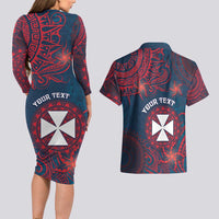 Personalised Wallis And Futuna Couples Matching Long Sleeve Bodycon Dress and Hawaiian Shirt Hibiscus Polynesian Tribal Pattern DT05 - Polynesian Pride