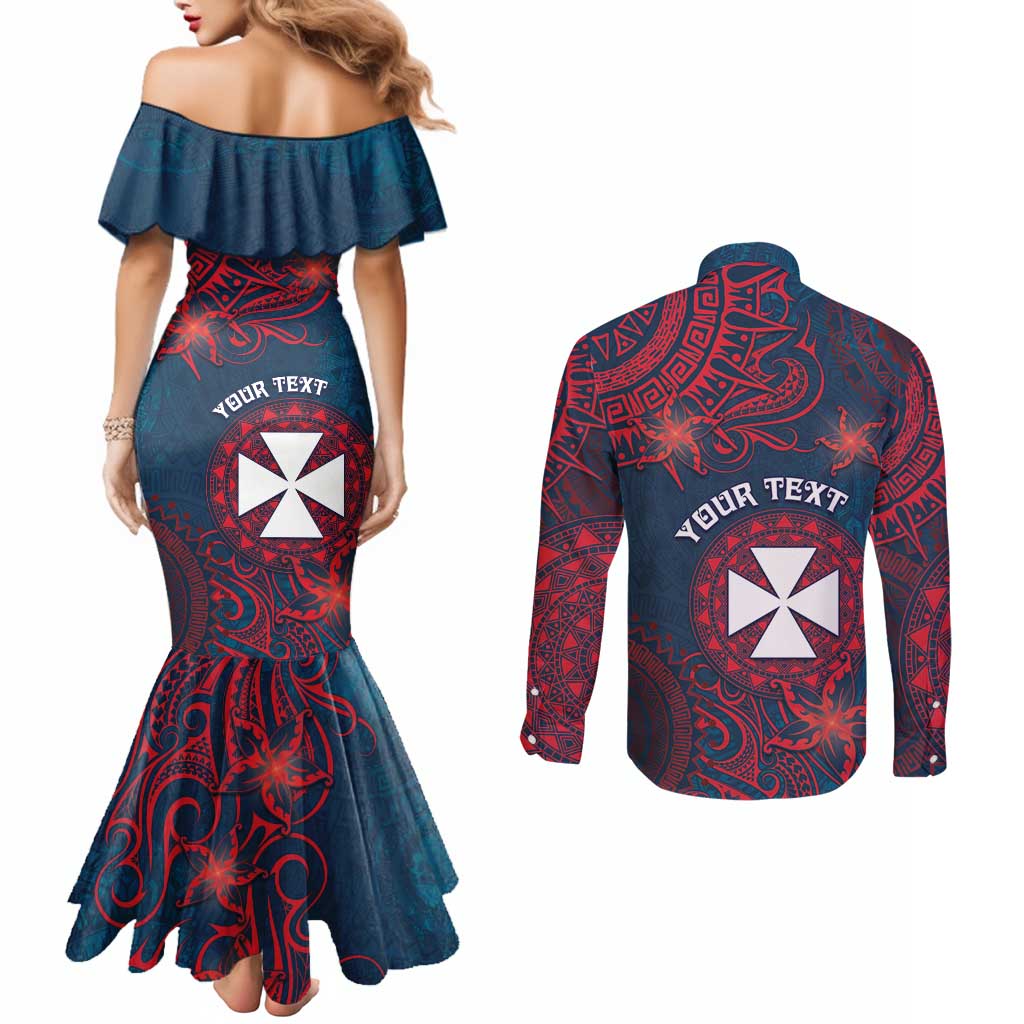 Personalised Wallis And Futuna Couples Matching Mermaid Dress and Long Sleeve Button Shirt Hibiscus Polynesian Tribal Pattern DT05 - Polynesian Pride