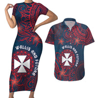 Personalised Wallis And Futuna Couples Matching Short Sleeve Bodycon Dress and Hawaiian Shirt Hibiscus Polynesian Tribal Pattern DT05 Navy - Polynesian Pride