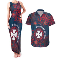 Personalised Wallis And Futuna Couples Matching Tank Maxi Dress and Hawaiian Shirt Hibiscus Polynesian Tribal Pattern DT05 Navy - Polynesian Pride