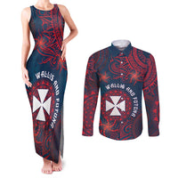 Personalised Wallis And Futuna Couples Matching Tank Maxi Dress and Long Sleeve Button Shirt Hibiscus Polynesian Tribal Pattern DT05 Navy - Polynesian Pride