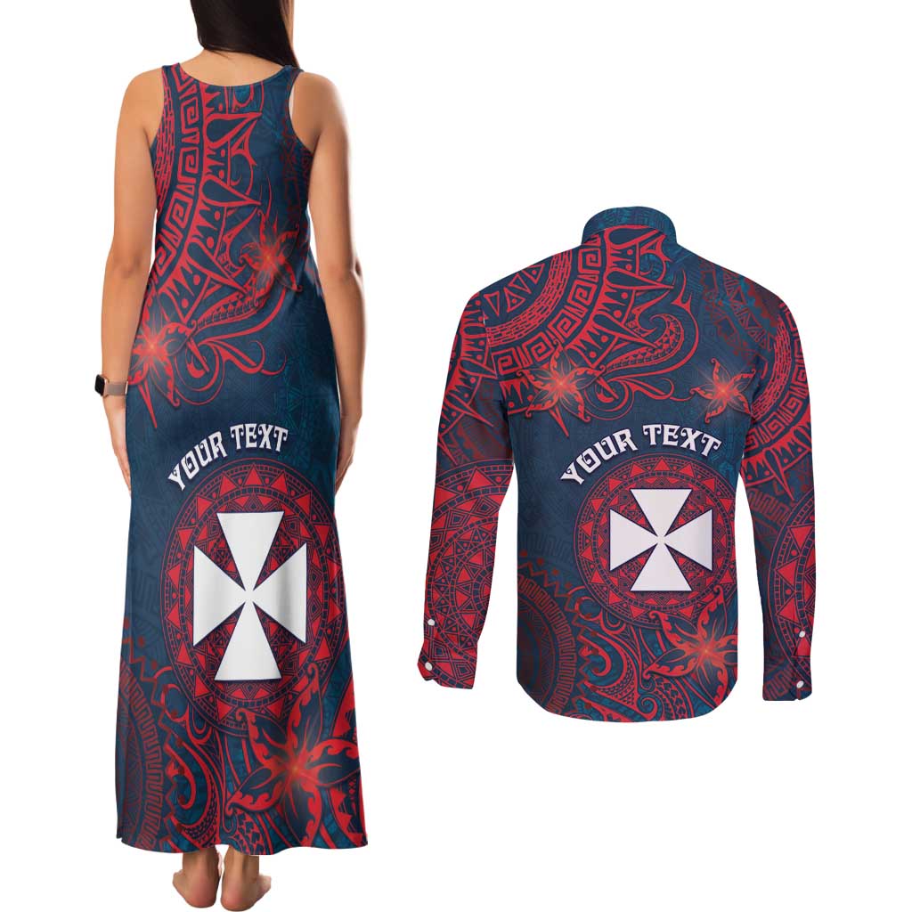 Personalised Wallis And Futuna Couples Matching Tank Maxi Dress and Long Sleeve Button Shirt Hibiscus Polynesian Tribal Pattern DT05 - Polynesian Pride