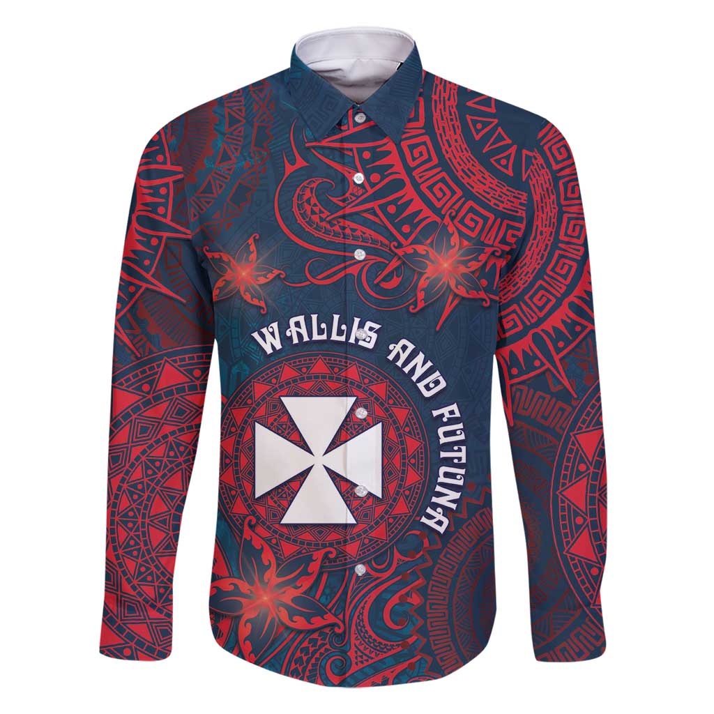 Personalised Wallis And Futuna Family Matching Long Sleeve Bodycon Dress and Hawaiian Shirt Hibiscus Polynesian Tribal Pattern DT05 Dad's Shirt - Long Sleeve Navy - Polynesian Pride