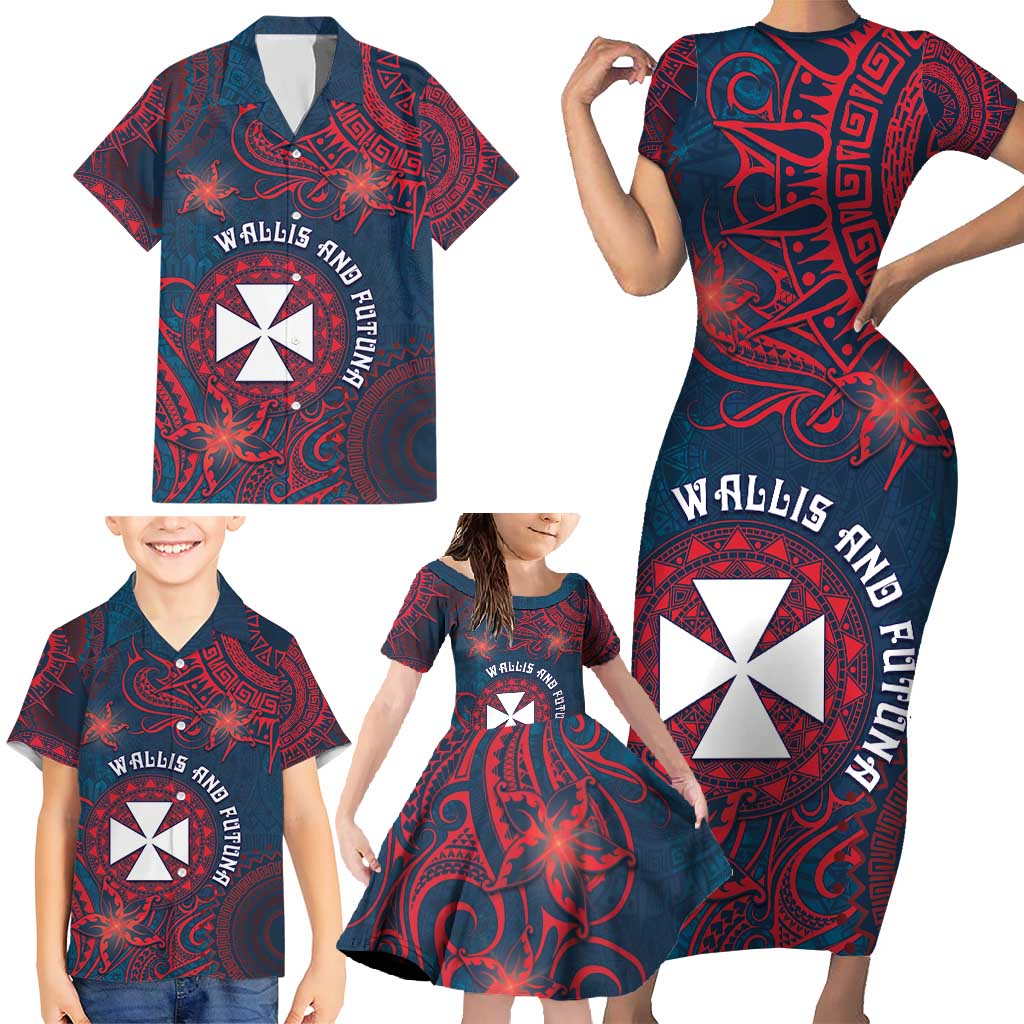 Personalised Wallis And Futuna Family Matching Short Sleeve Bodycon Dress and Hawaiian Shirt Hibiscus Polynesian Tribal Pattern DT05 - Polynesian Pride