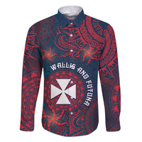 Personalised Wallis And Futuna Family Matching Short Sleeve Bodycon Dress and Hawaiian Shirt Hibiscus Polynesian Tribal Pattern DT05 Dad's Shirt - Long Sleeve Navy - Polynesian Pride