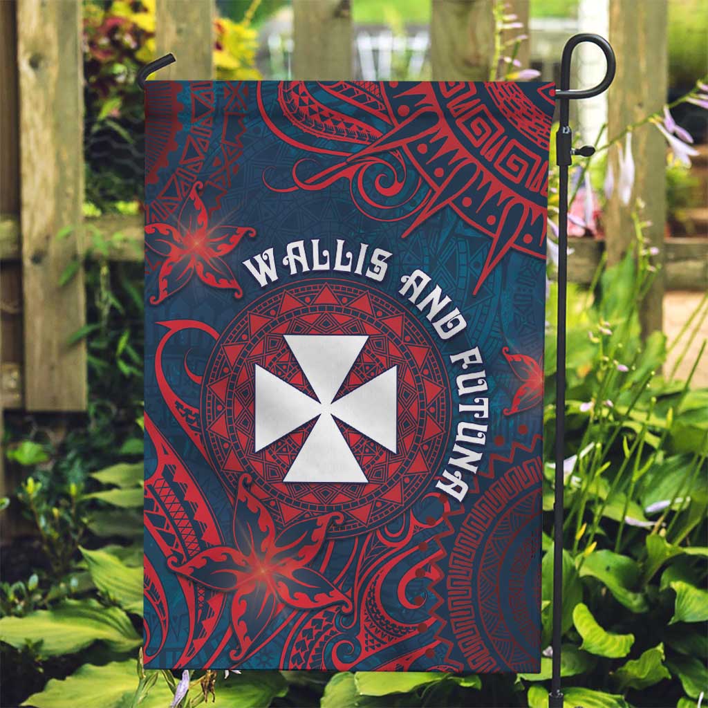 Wallis And Futuna Garden Flag Hibiscus Polynesian Tribal Pattern DT05 Garden Flag Navy - Polynesian Pride