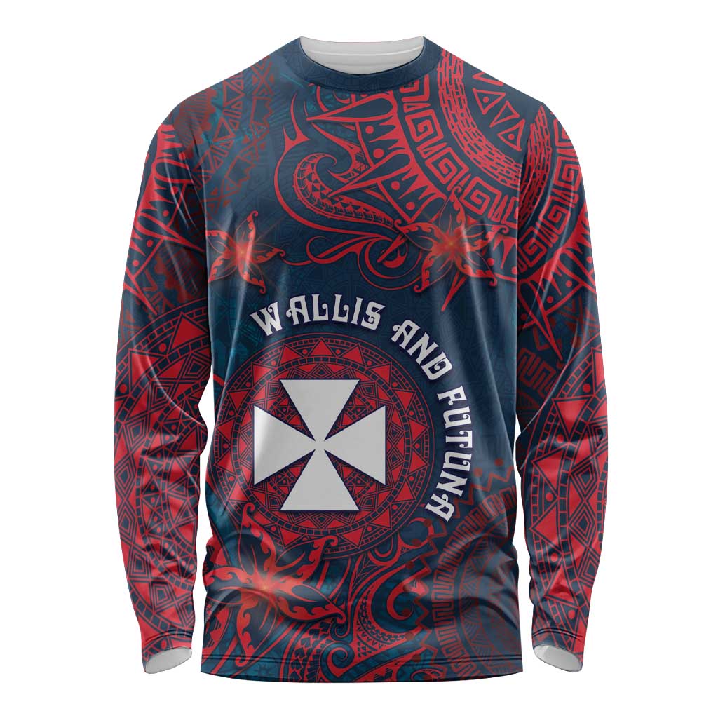 Personalised Wallis And Futuna Long Sleeve Shirt Hibiscus Polynesian Tribal Pattern DT05 Unisex Navy - Polynesian Pride