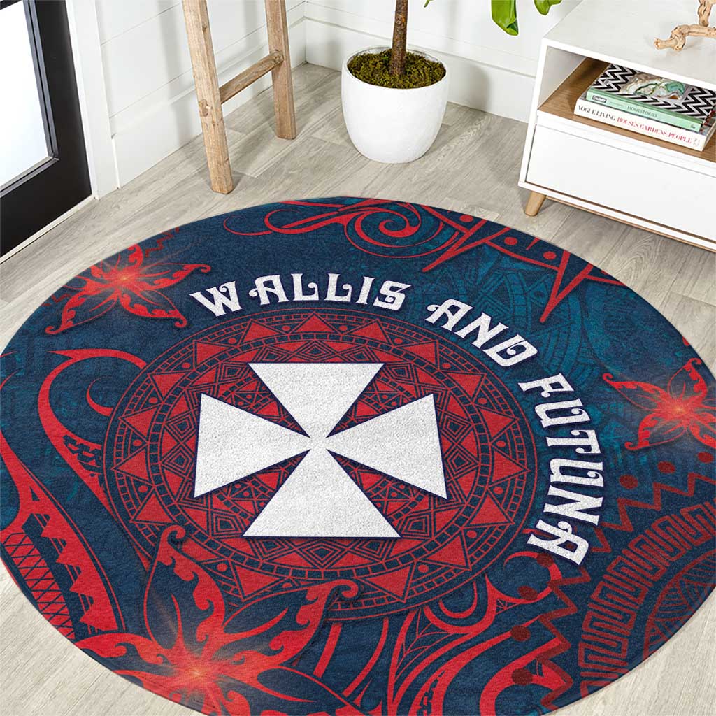 Wallis And Futuna Round Carpet Hibiscus Polynesian Tribal Pattern