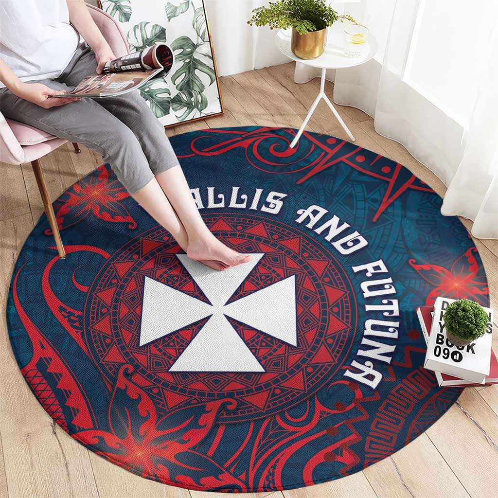 Wallis And Futuna Round Carpet Hibiscus Polynesian Tribal Pattern DT05 - Polynesian Pride