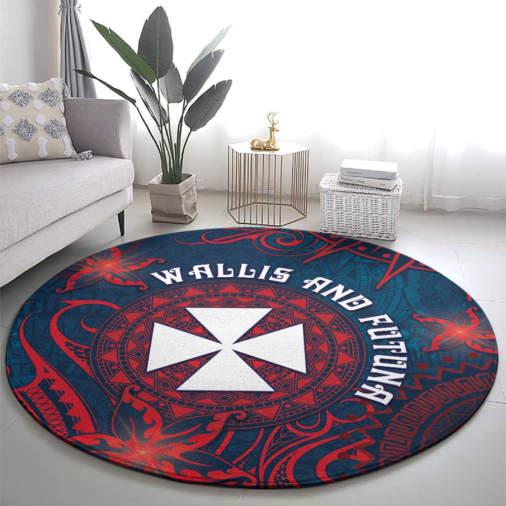 Wallis And Futuna Round Carpet Hibiscus Polynesian Tribal Pattern DT05 - Polynesian Pride