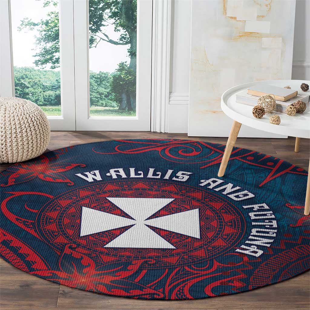 Wallis And Futuna Round Carpet Hibiscus Polynesian Tribal Pattern DT05 - Polynesian Pride