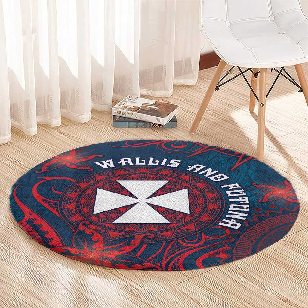Wallis And Futuna Round Carpet Hibiscus Polynesian Tribal Pattern DT05 - Polynesian Pride
