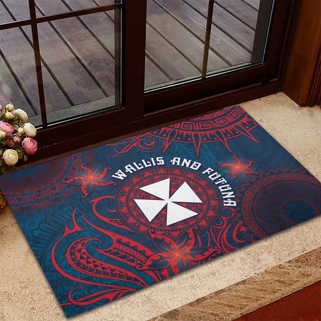 Wallis And Futuna Rubber Doormat Hibiscus Polynesian Tribal Pattern DT05 - Polynesian Pride