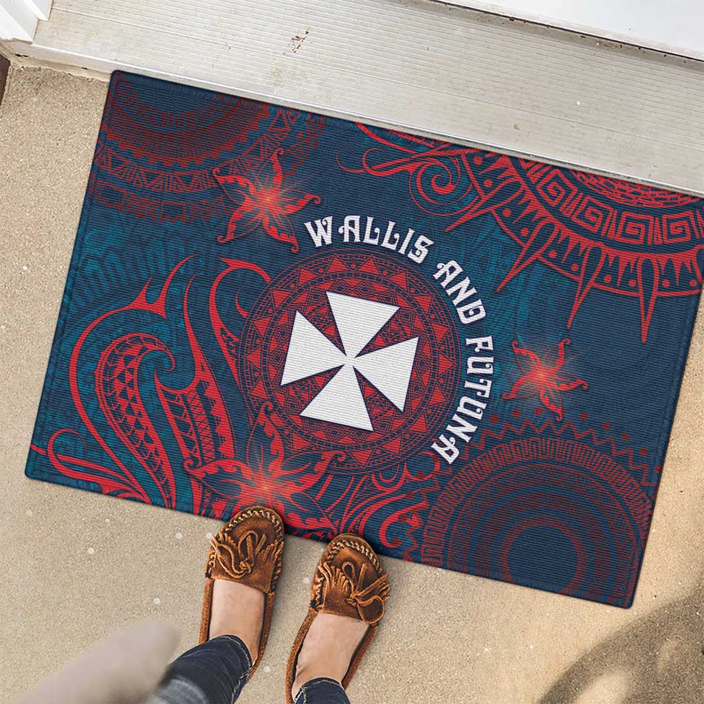 Wallis And Futuna Rubber Doormat Hibiscus Polynesian Tribal Pattern DT05 - Polynesian Pride