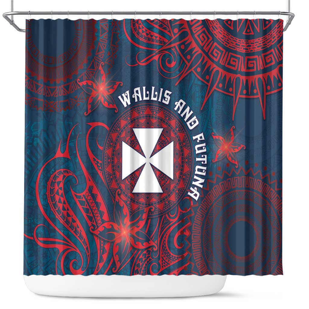 Wallis And Futuna Shower Curtain Hibiscus Polynesian Tribal Pattern