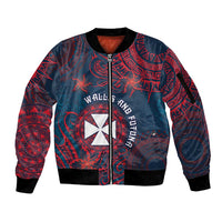 Personalised Wallis And Futuna Sleeve Zip Bomber Jacket Hibiscus Polynesian Tribal Pattern DT05 Unisex Navy - Polynesian Pride