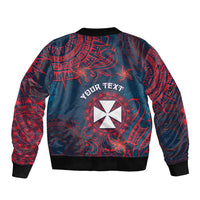 Personalised Wallis And Futuna Sleeve Zip Bomber Jacket Hibiscus Polynesian Tribal Pattern DT05 - Polynesian Pride