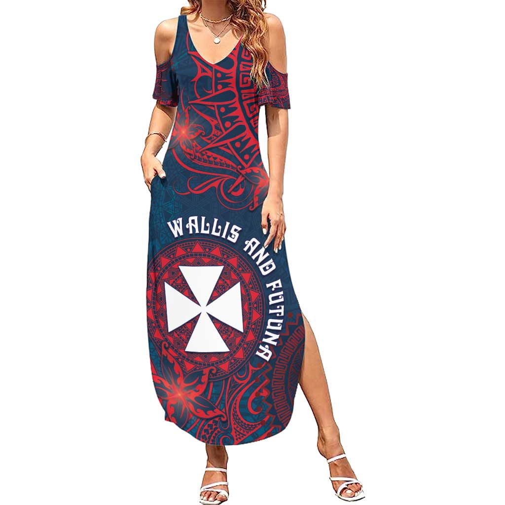 Personalised Wallis And Futuna Summer Maxi Dress Hibiscus Polynesian Tribal Pattern DT05 Women Navy - Polynesian Pride
