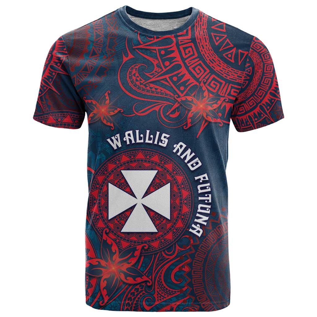 Personalised Wallis And Futuna T Shirt Hibiscus Polynesian Tribal Pattern DT05 Navy - Polynesian Pride