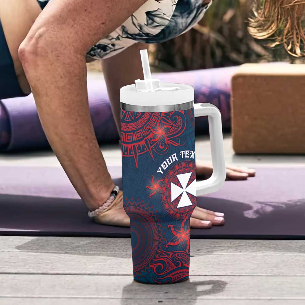 Personalised Wallis And Futuna Tumbler With Handle Hibiscus Polynesian Tribal Pattern