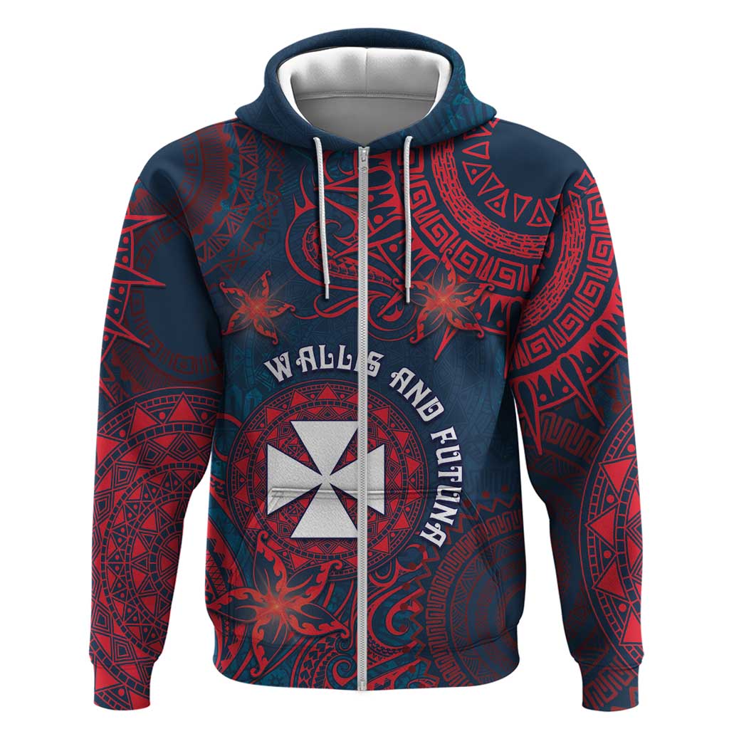 Personalised Wallis And Futuna Zip Hoodie Hibiscus Polynesian Tribal Pattern DT05 Zip Hoodie Navy - Polynesian Pride