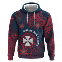 Personalised Wallis And Futuna Zip Hoodie Hibiscus Polynesian Tribal Pattern DT05 Pullover Hoodie Navy - Polynesian Pride