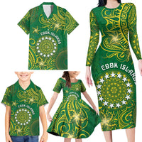 Personalised Cook Islands Family Matching Long Sleeve Bodycon Dress and Hawaiian Shirt Hibiscus Polynesian Tribal Pattern