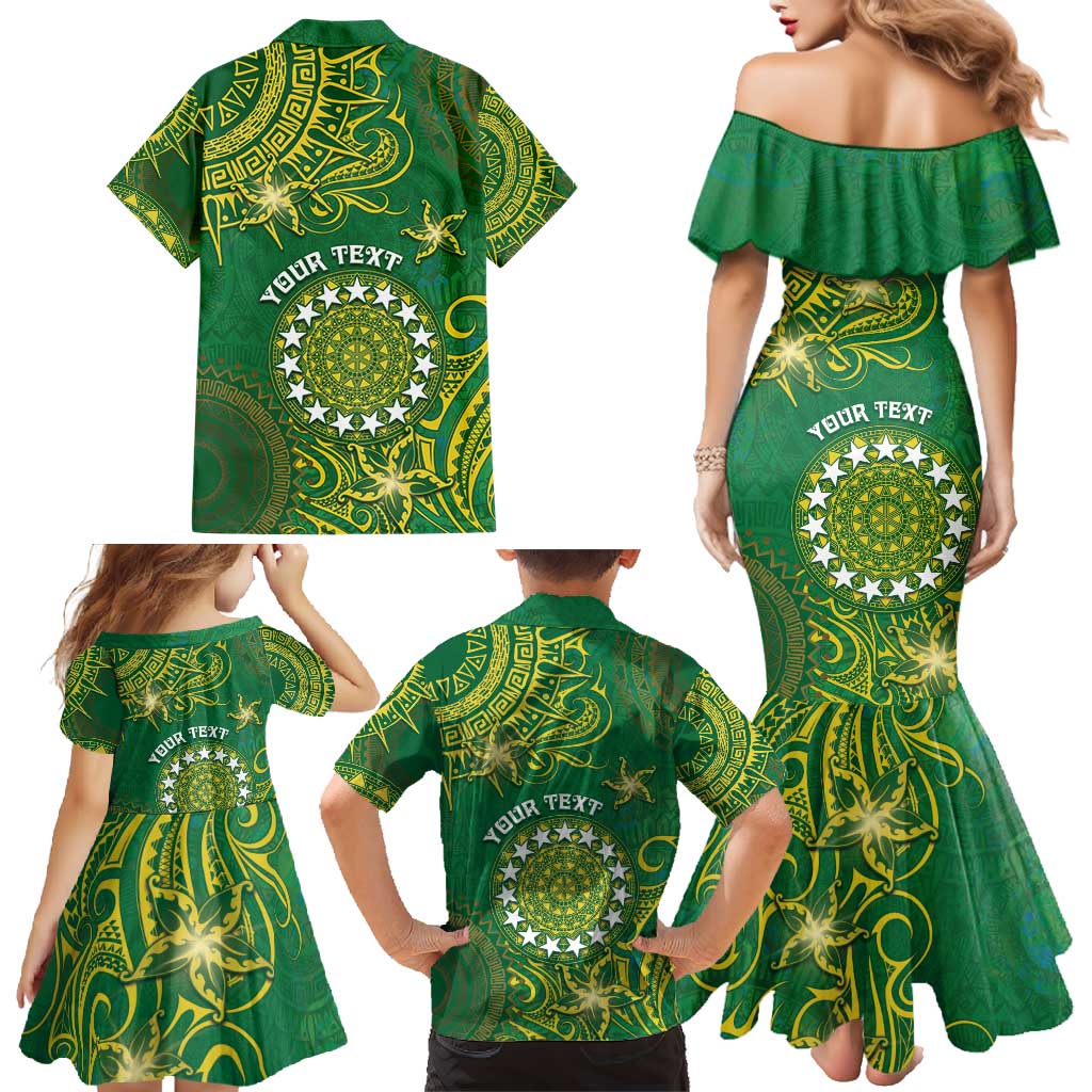 Personalised Cook Islands Family Matching Mermaid Dress and Hawaiian Shirt Hibiscus Polynesian Tribal Pattern
