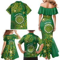 Personalised Cook Islands Family Matching Mermaid Dress and Hawaiian Shirt Hibiscus Polynesian Tribal Pattern