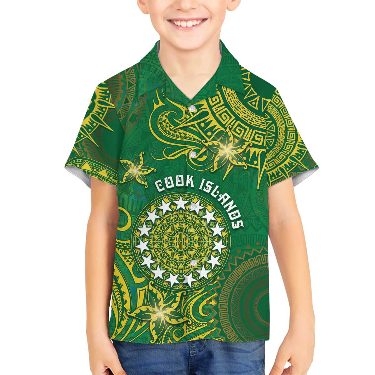 Personalised Cook Islands Family Matching Off The Shoulder Long Sleeve Dress and Hawaiian Shirt Hibiscus Polynesian Tribal Pattern