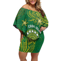 Personalised Cook Islands Family Matching Off Shoulder Short Dress and Hawaiian Shirt Hibiscus Polynesian Tribal Pattern