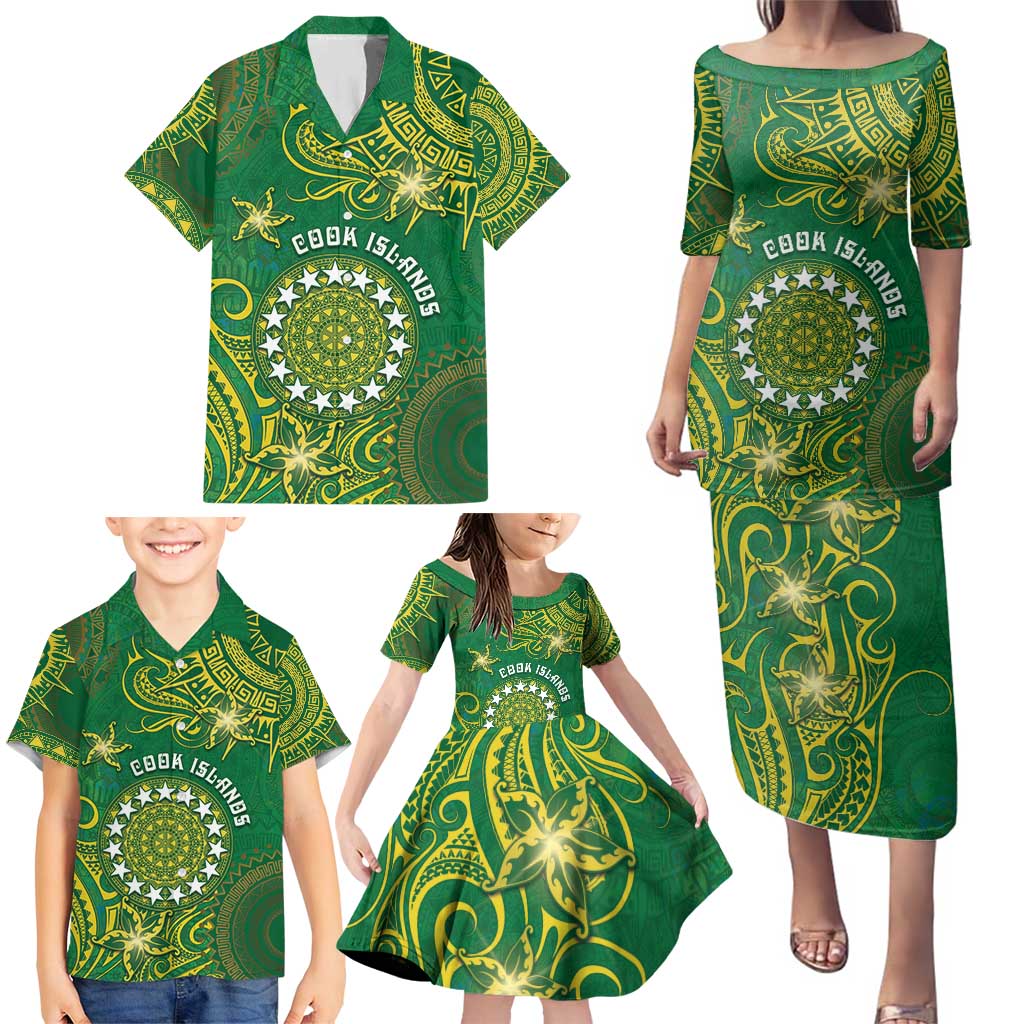 Personalised Cook Islands Family Matching Puletasi and Hawaiian Shirt Hibiscus Polynesian Tribal Pattern