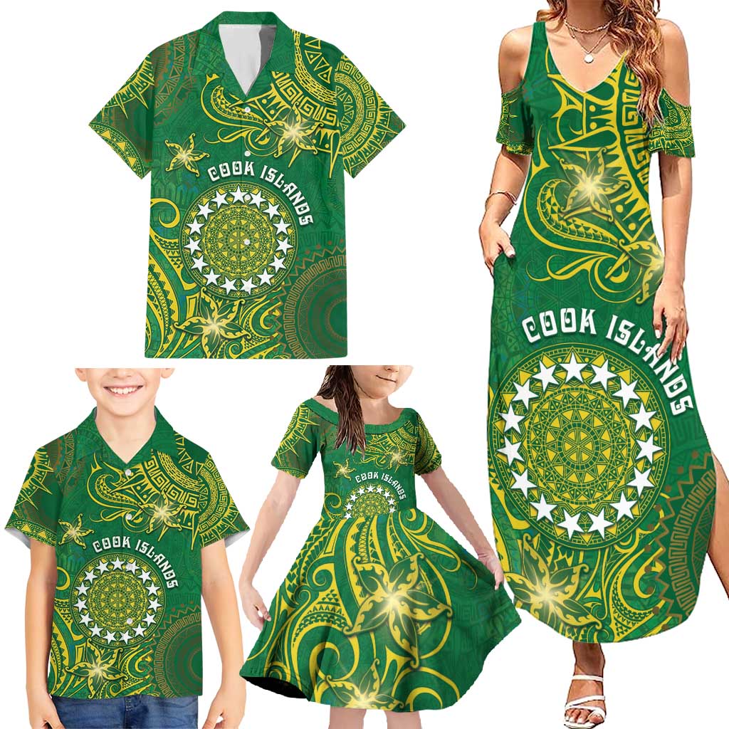 Personalised Cook Islands Family Matching Summer Maxi Dress and Hawaiian Shirt Hibiscus Polynesian Tribal Pattern