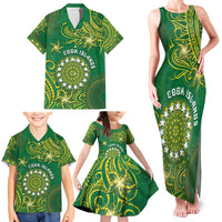 Personalised Cook Islands Family Matching Tank Maxi Dress and Hawaiian Shirt Hibiscus Polynesian Tribal Pattern