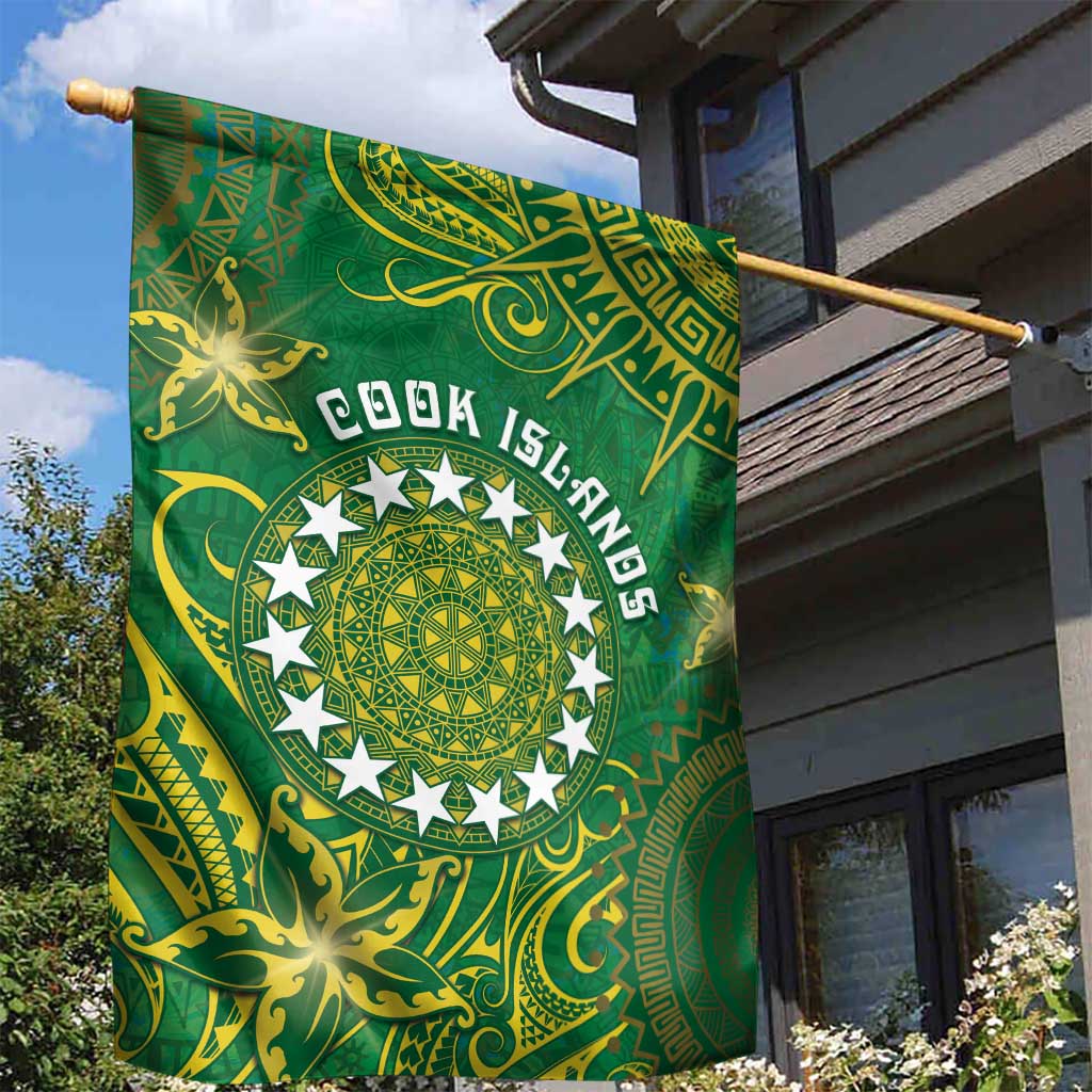 Cook Islands Garden Flag Hibiscus Polynesian Tribal Pattern