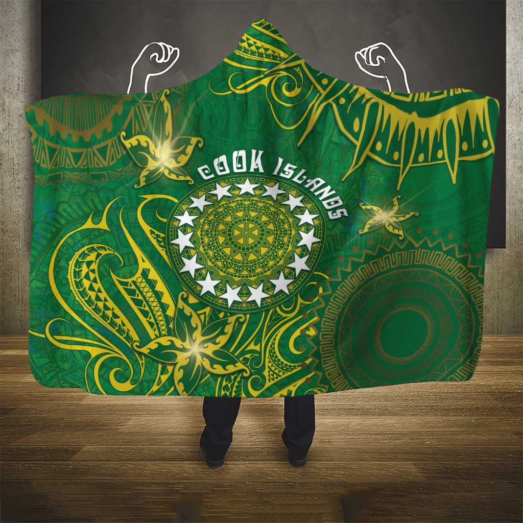 Cook Islands Hooded Blanket Hibiscus Polynesian Tribal Pattern