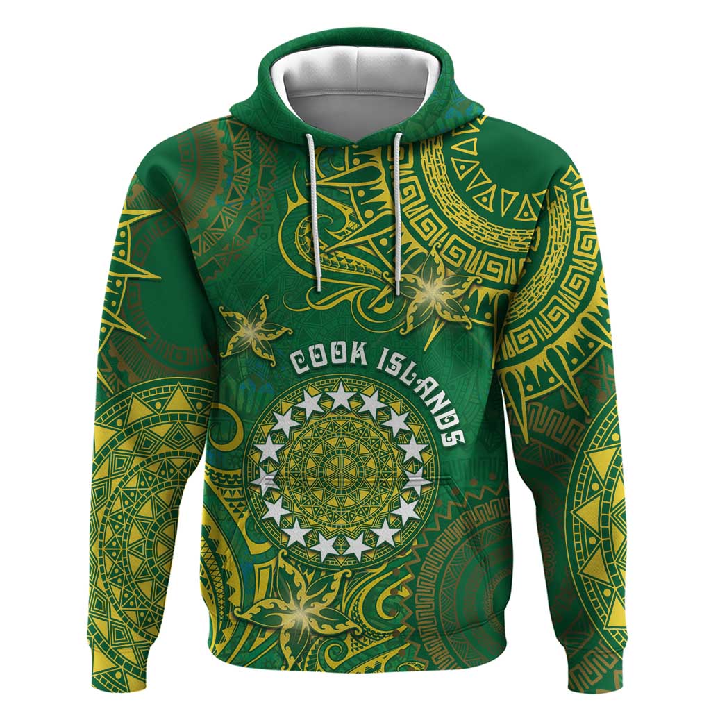 Personalised Cook Islands Hoodie Hibiscus Polynesian Tribal Pattern DT05 Pullover Hoodie Green - Polynesian Pride