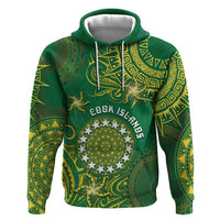 Personalised Cook Islands Hoodie Hibiscus Polynesian Tribal Pattern DT05 Pullover Hoodie Green - Polynesian Pride